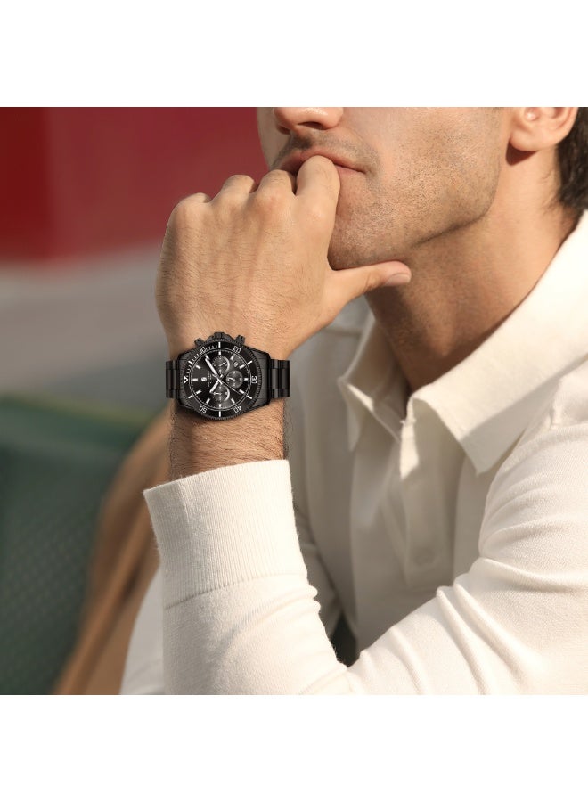 سافيرو ساعة سابفيرو كرونوغراف رجالية من الفولاذ المقاوم للصدأ، مقاومة للماء حتى عمق 50 مترًا، ساعة كوارتز تناظرية مع عرض التاريخ، ساعة كلاسيكية فاخرة وأنيقة، هدية مثالية للرجال. - Image 4